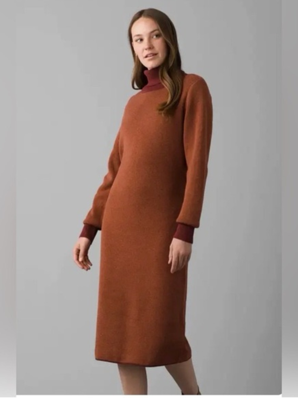 Cozy Prana Rust Turtleneck Sweater Dress